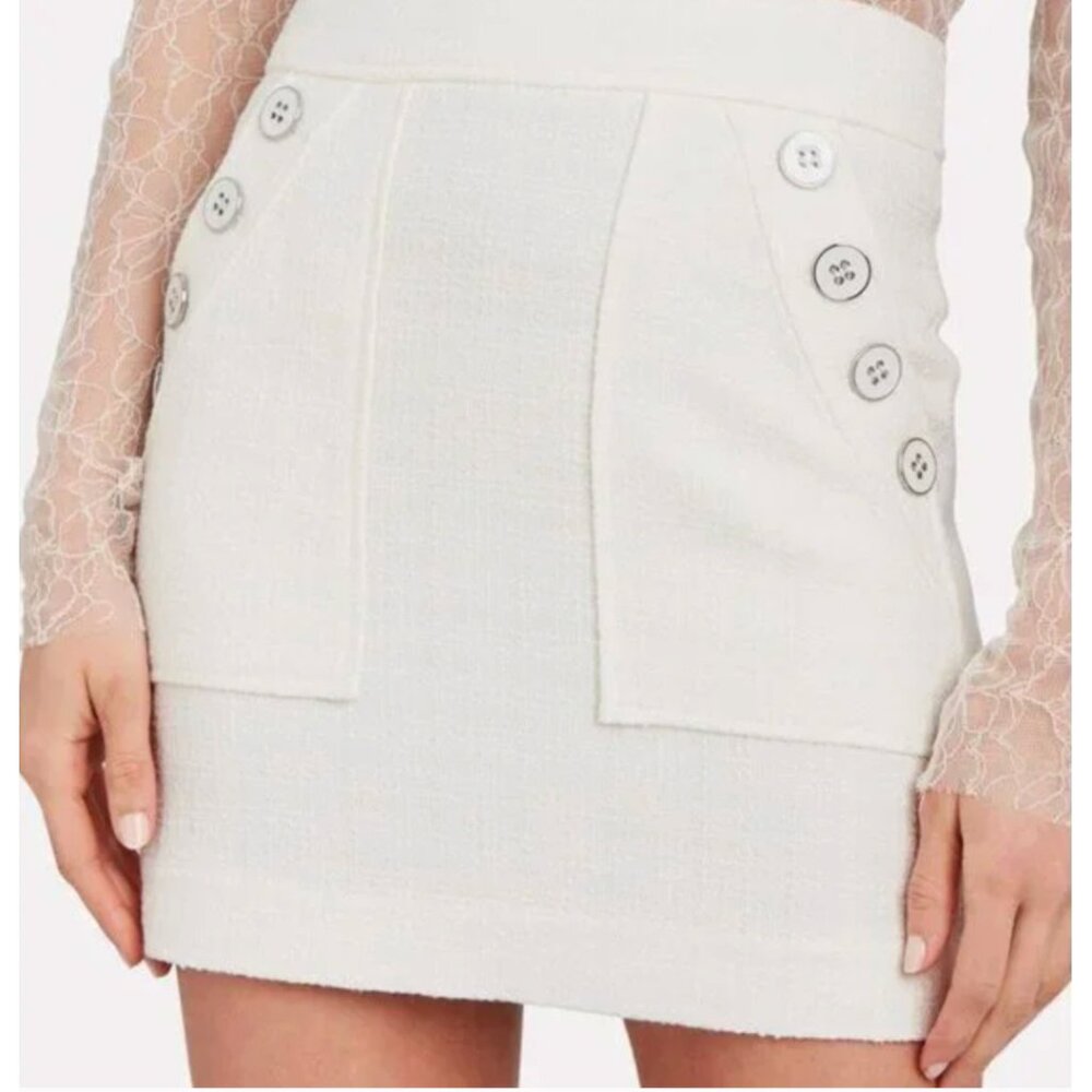 Veronica Beard Tweed White Ivory Button-Accent Mini Skirt Size 10 or 8